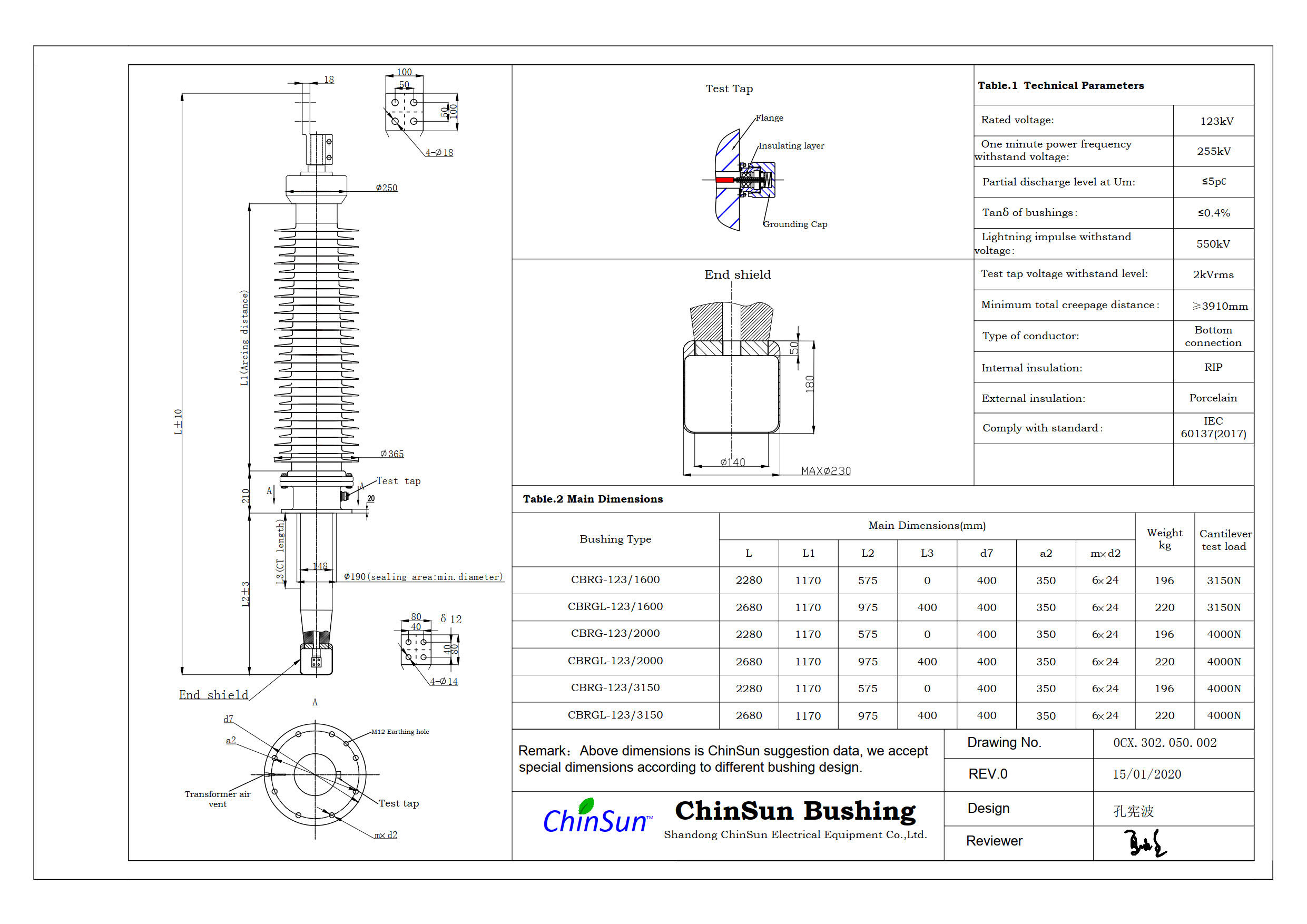 Drawing-transformer bushing-123kV_Porcelain-BC-ChinSun