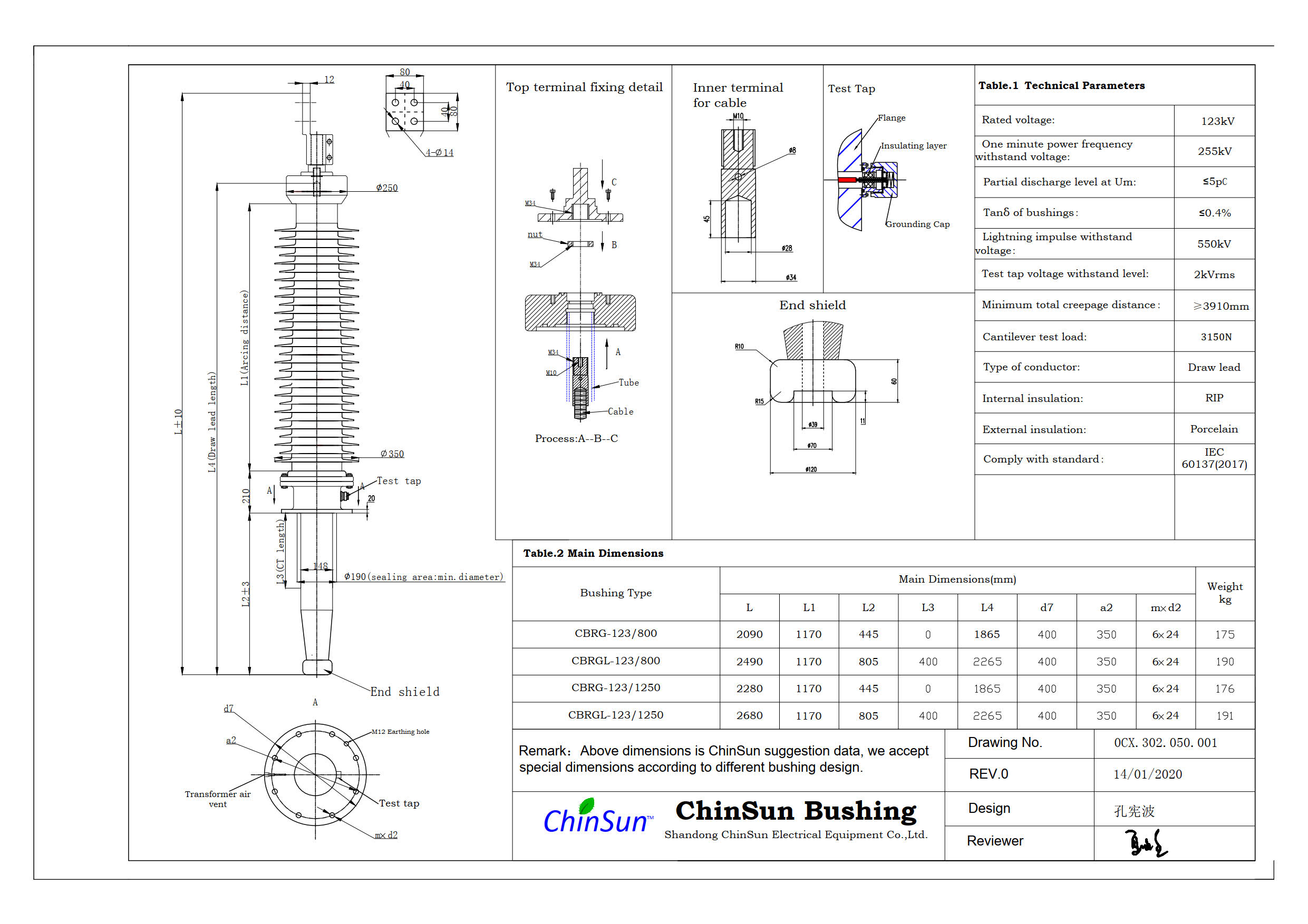 Drawing-transformer bushing-123kV_Porcelain-DL-ChinSun