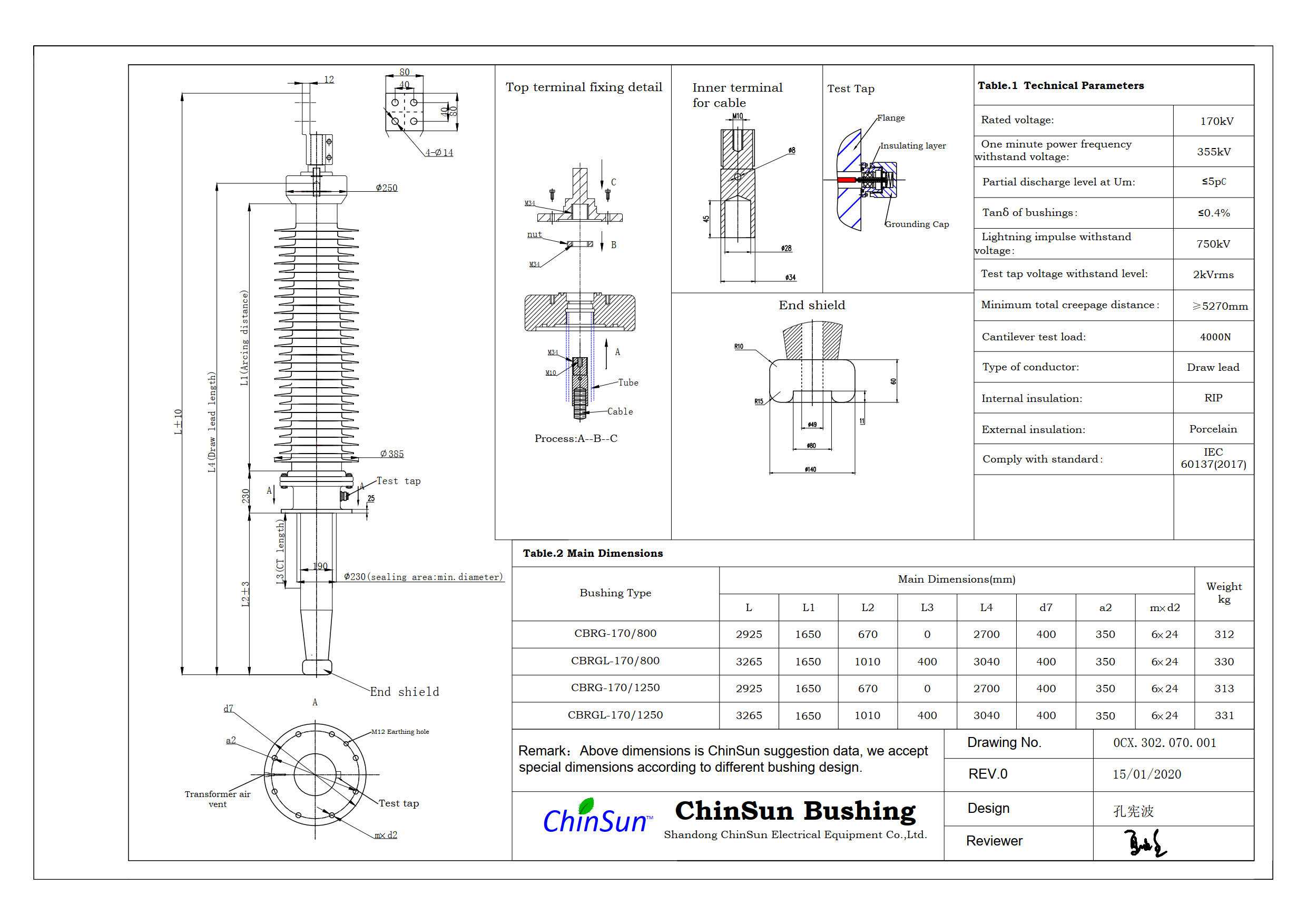 Drawing-transformer bushing-170kV_Porcelain-DL-ChinSun