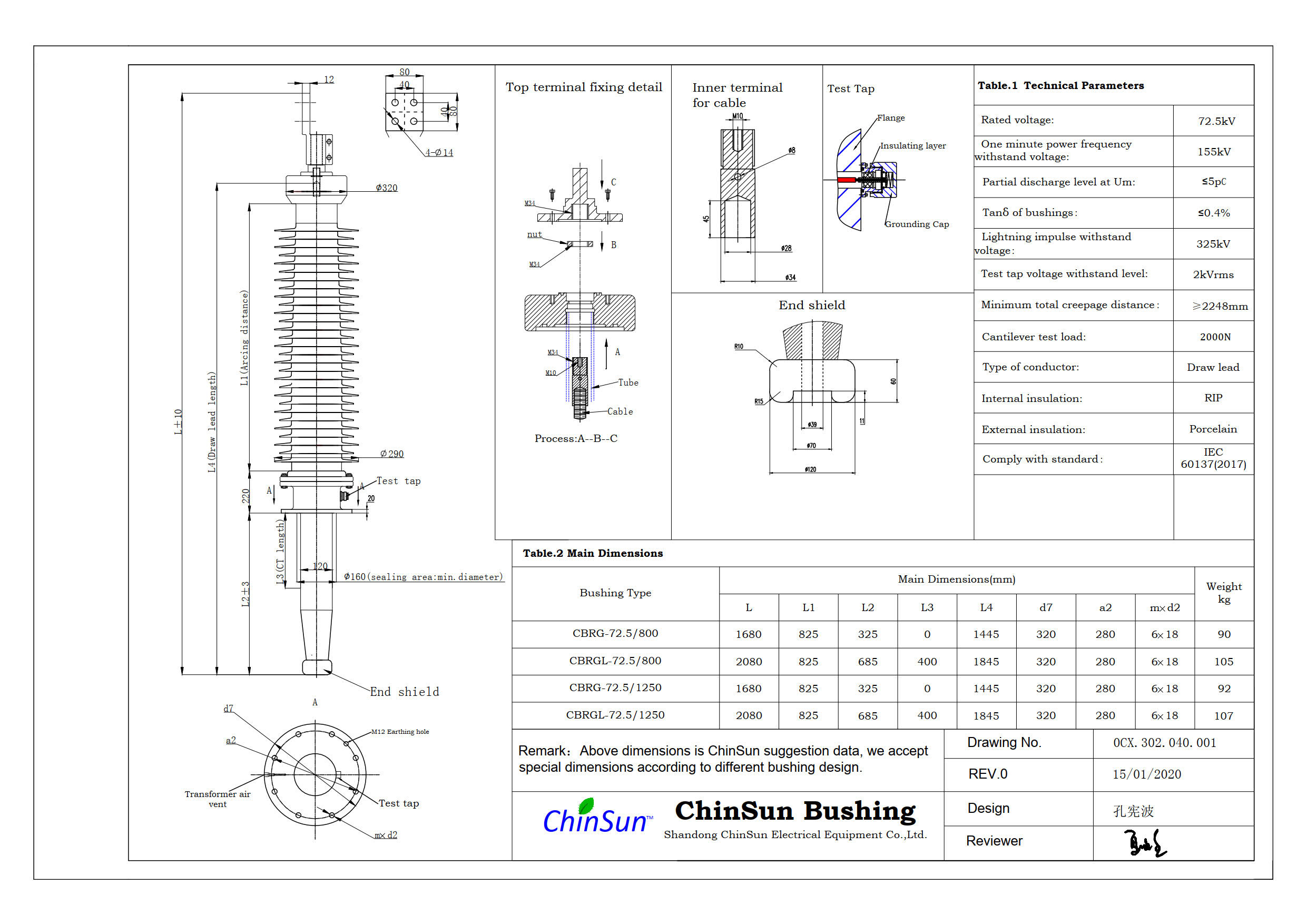 Drawing-transformer bushing-72.5kV_Porcelain-DL-ChinSun