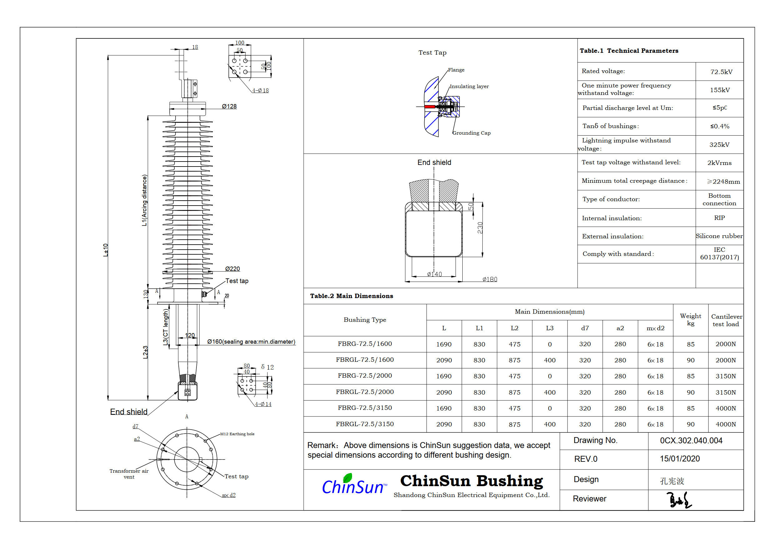 Drawing-transformer bushing-72.5kV_Silicone rubber-BC-ChinSun