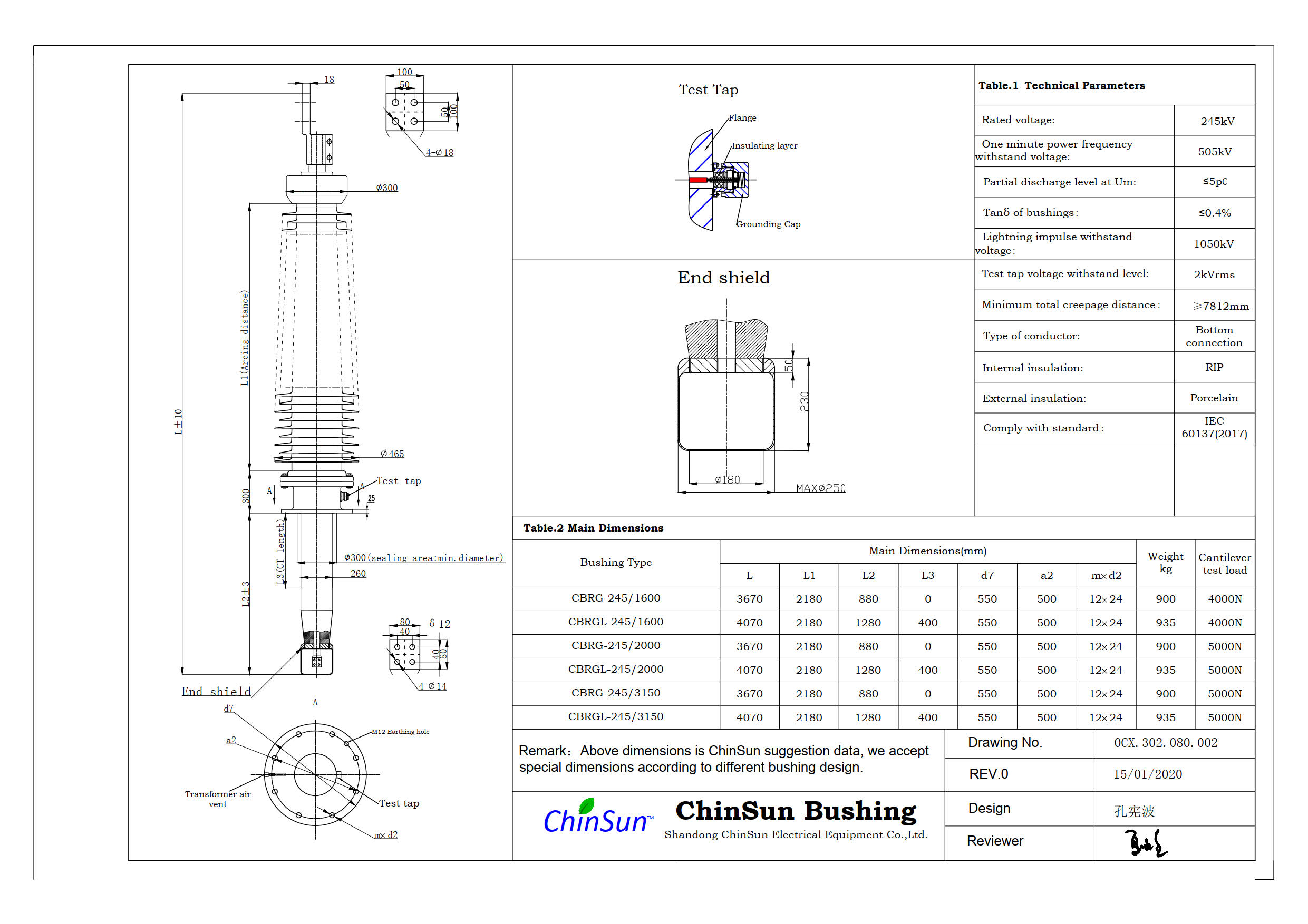 Drawing-transformer bushing-245kV_Porcelain-BC-ChinSun