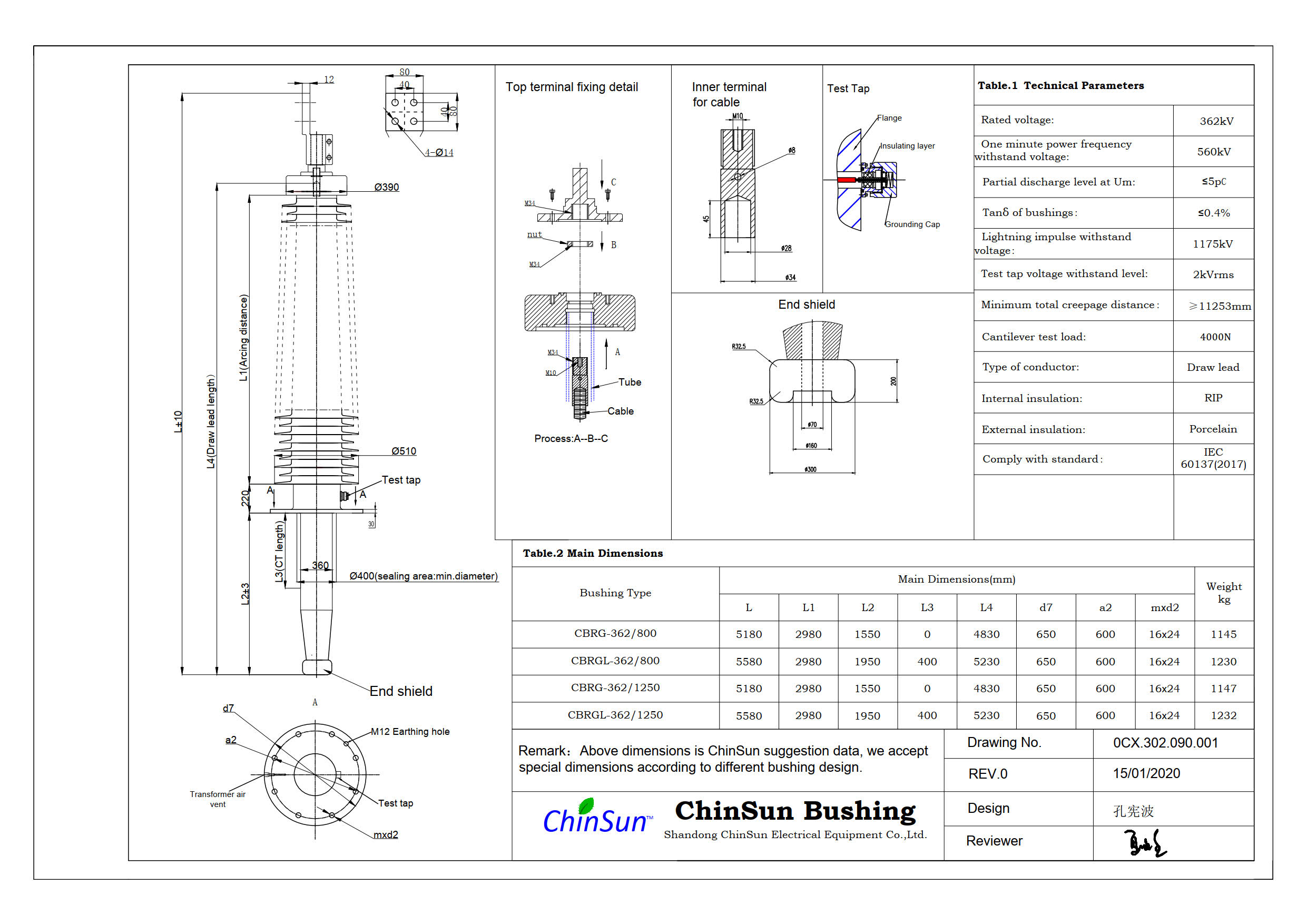 Drawing-transformer bushing-362kV_porcelain-DL-ChinSun